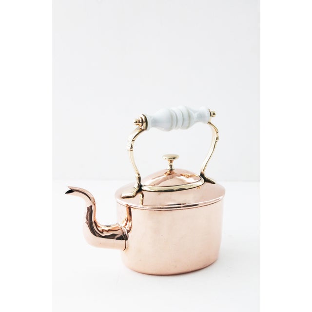 Antique Copper English Tea Kettle With Porcelain Handle Circa 1850