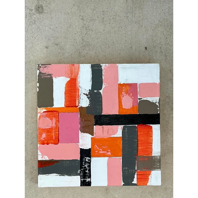 Immerse your space in vibrant energy with this captivating vintage abstract oil painting, masterfully rendered on a wood...