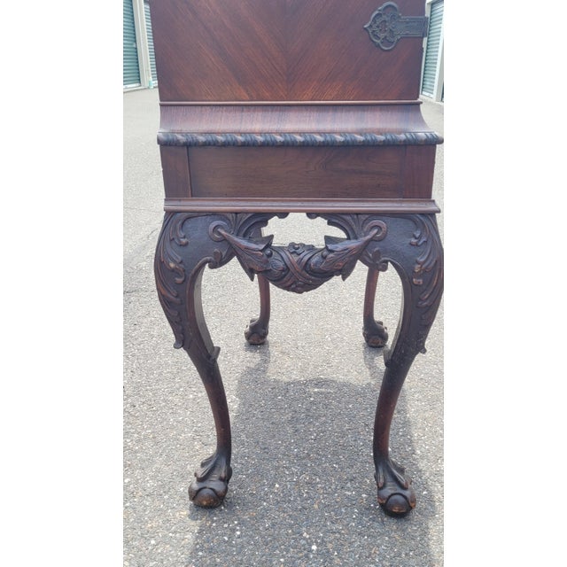 Stunning Rare 1920s Inlaid Carved Accent Cabinet For Sale - Image 9 of 18