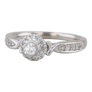 0.28ctw Round Diamond Halo Engagement Ring 950 Palladium Size 7.25 For Sale