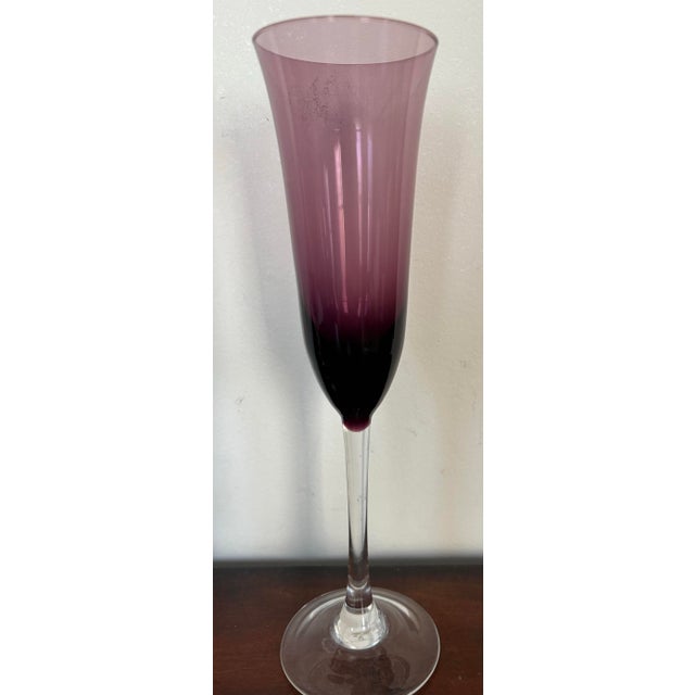 Vintage Hand-Blown Art Glass Champagne Flutes – Set of 4– Jewel Tone Stemware – Green Aqua Pink Amethyst For Sale - Image 9 of 10