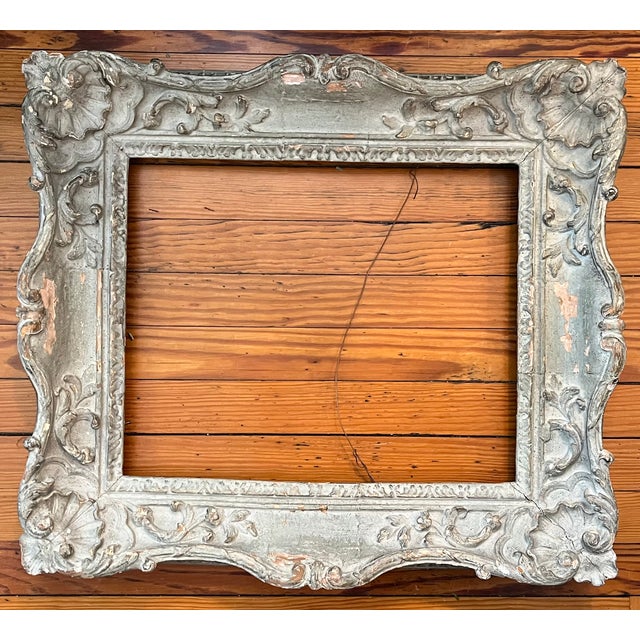 18th Century Antique 18th Century French Louis XVI Gray Painted Carved Wood Picture Frame For Sale - Image 5 of 13