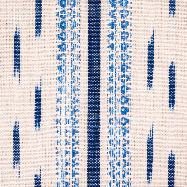 Traditional Sample - Schumacher Mirza Ikat Stripe in Blue on Natural For Sale - Image 3 of 5