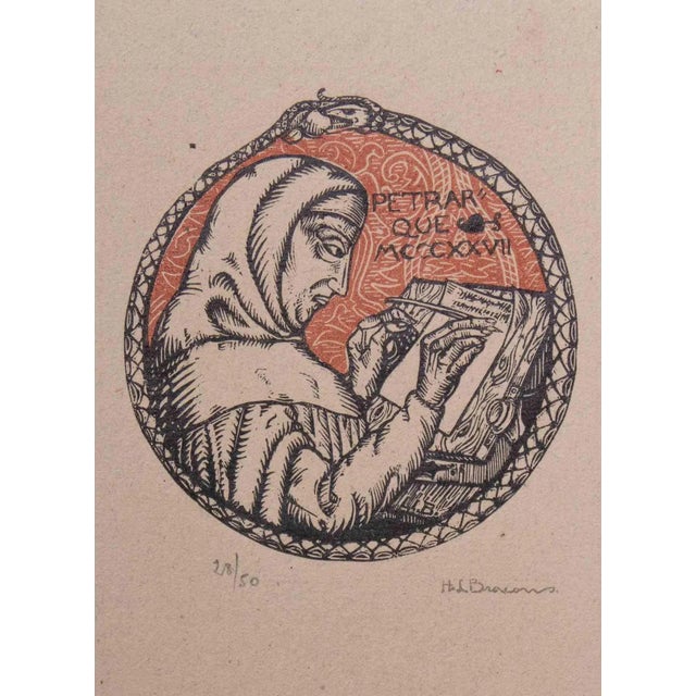 Henri Louis Bracons, Petrarque, Original Woodcut, 1918 For Sale - Image 3 of 3