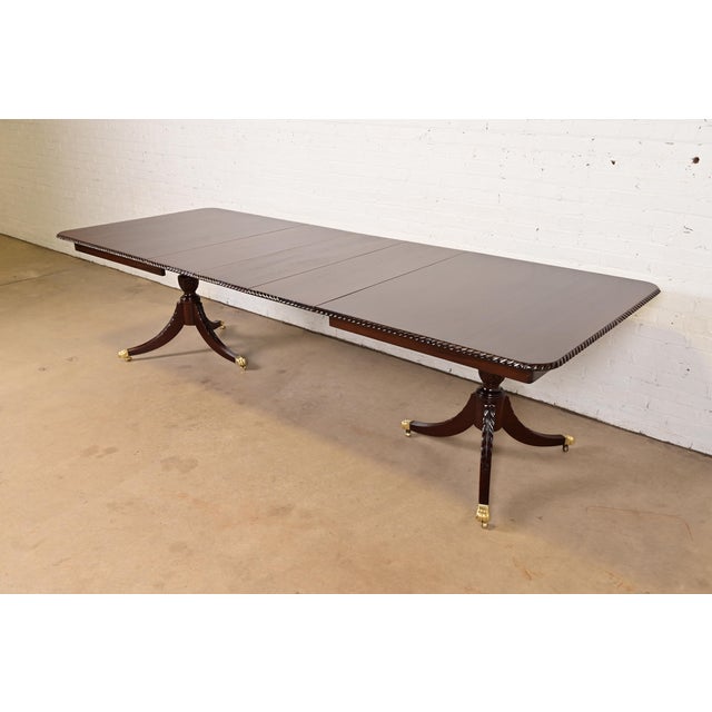 Baker Furniture Style Georgian Mahogany Double Pedestal Extension Dining Table, Newly Refinished For Sale - Image 11 of 15