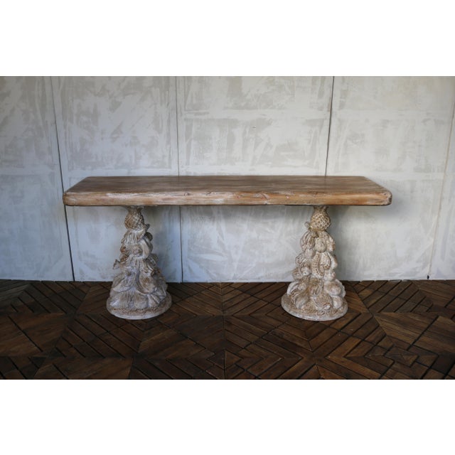 Brown Vintage Carved Wood Console Table — Solid Wood Pedestal Base, Circa 1940s For Sale - Image 8 of 18