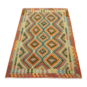 Kilim Rug 4’1” X 5’11” Multicolor Wool Tribal Handwoven Oriental Carpet