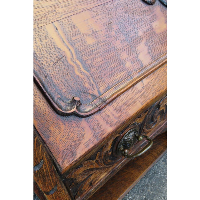 Gothic Late 1800s Tiger Oak Secretary Desk 6276 For Sale - Image 10 of 17