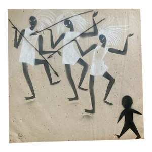 1950s Work on Paper by Waylande Gregory, "Dancing (Black) Warriors With Spears" Art Deco