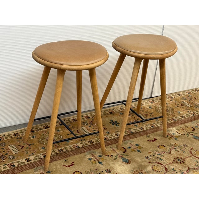 Mater Space Copenhagen for Mater Soaped Oak Wood Counter Stools, Pair For Sale - Image 4 of 12