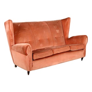 Vintage 3-Seater Velvet Sofa, Italy, 1950s For Sale