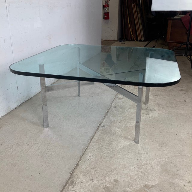 Mid-Century Modern Mid-Century Glass Coffee Table With Sculptural Chrome X Base For Sale - Image 3 of 12