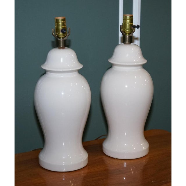 Vintage Cream Porcelain Lamps, 1970s, Set of 2 For Sale - Image 6 of 16