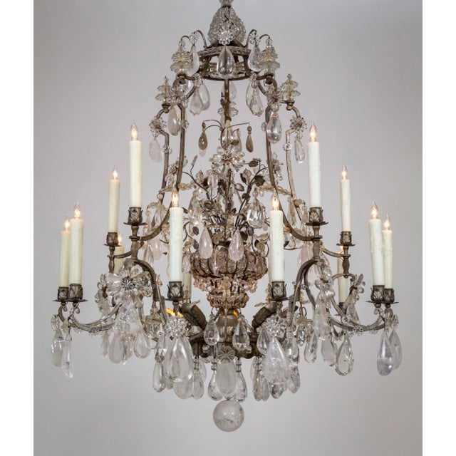 Silver Rare Large Maison Bagues Silver Gilt Bronze Rock Crystal Flower Bouquet 20-Light Chandelier For Sale - Image 8 of 13