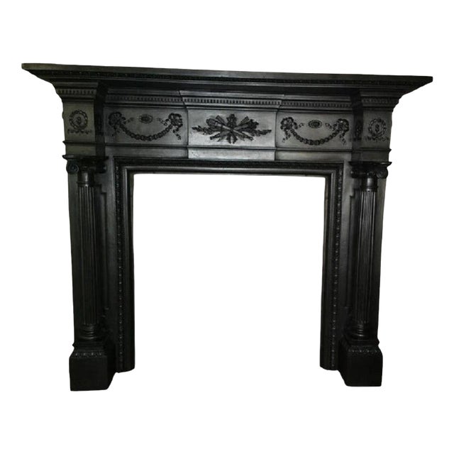Large Victorian Neoclassical Cast Iron Fireplace Surround For Sale