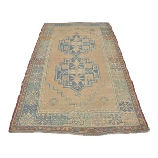 1950s Faded Oushak, Weathered Earth Tone Heritage Floor Art For Sale