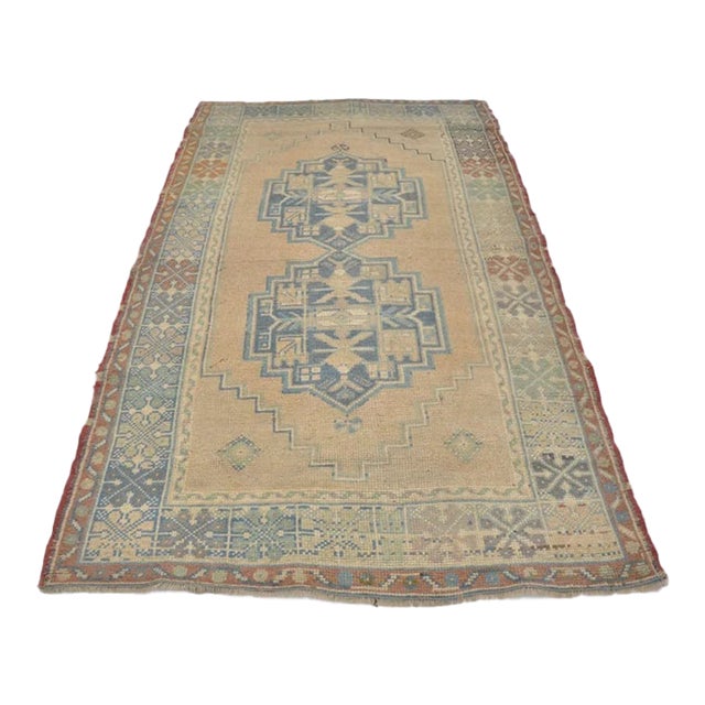 1950s Faded Oushak, Weathered Earth Tone Heritage Floor Art For Sale
