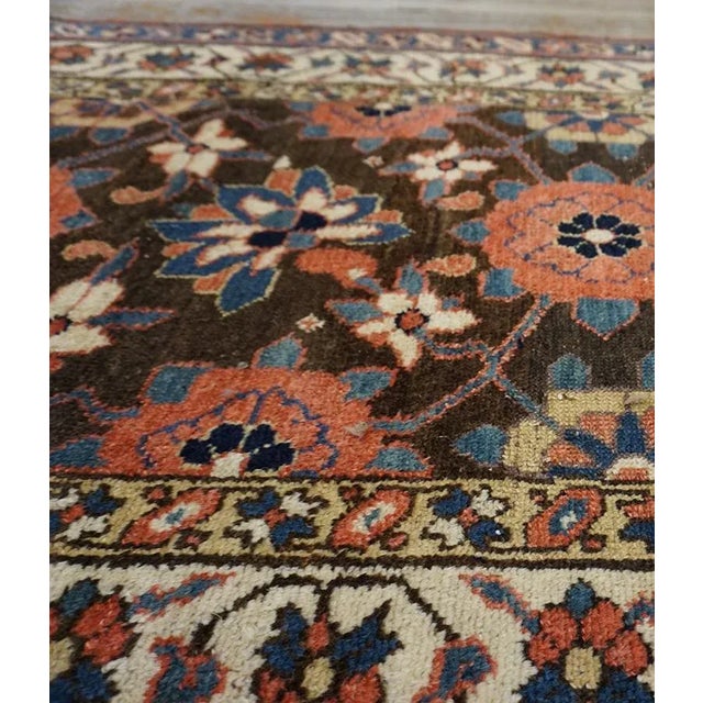1870s Brown Geometric Tribal Antique North West Persian Rug 3'8" X 13'0" Knotted Wool Carpet For Sale In New York - Image 6 of 10