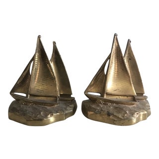 Late 20th Century Vintage Gold Colored, Brass Book Ends- A Pair For Sale
