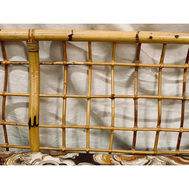 Wood Rare Vintage 1980s Rattan and Bamboo Loveseat Sofa in the Style of Gervasoni With Original Upholstery For Sale - Image 7 of 12