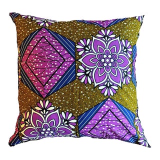 Purple Olive Green Floral Throw Pillow Cover For Sale