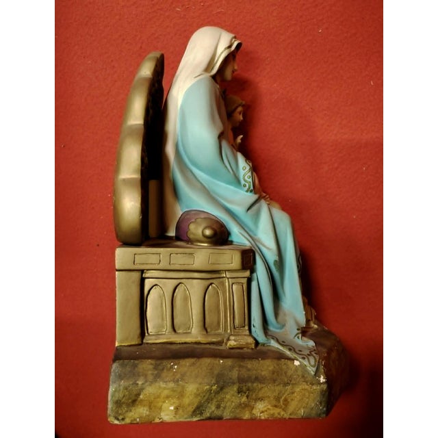 Polychrome Plaster Statue of Virgin of the Sacred Heart and Jesus, 19th Century For Sale - Image 3 of 8