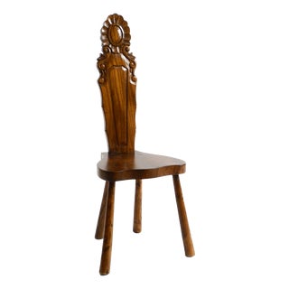 Spanish Wooden Chair with Ornate Backrest, 1960s For Sale