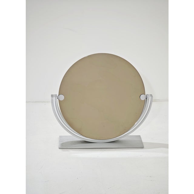 Mid-Century Modern Two-Tone Tilting Table Mirror in Polished Brushed Aluminum, Italy, 1970 For Sale - Image 4 of 12