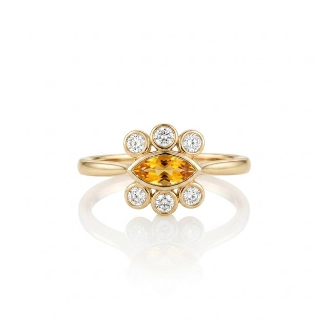 Contemporary Vintage Citrine Marquise Ring | Halo Cocktail Tiara Ring | Wedding Engagement Ring Us 7 For Sale - Image 3 of 5