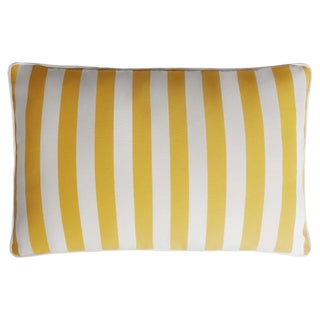 Striped Outdoor Happy Cushion Cover in Yellow and White with Piping from Lo Decor For Sale