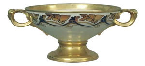 Gold-Decorated French Art Nouveau Centerpiece Porcelain Bowl Attributed to Limoges