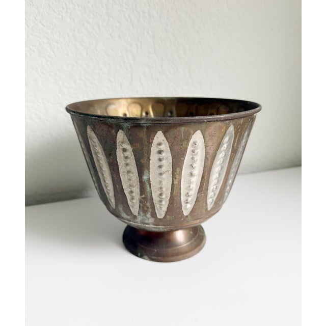 Metal Rustic Copper and Silver Footed Cachepot For Sale - Image 7 of 9