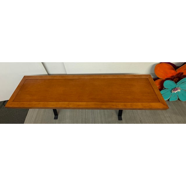Modern Walnut Console Table on Blackened Steel Trestle Base For Sale - Image 10 of 11