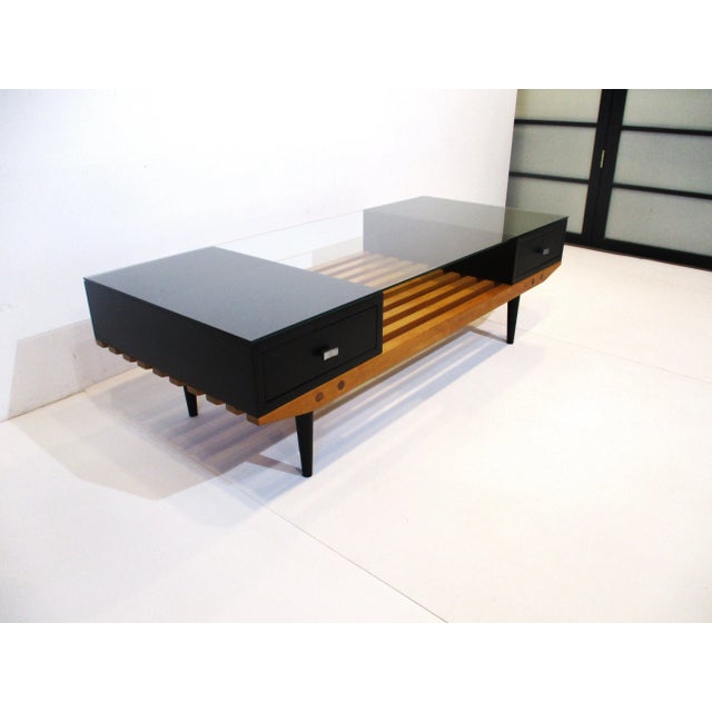 Mid Century Slat Wood / Glass Coffee Table in the Style of George Nelson For Sale In Cincinnati - Image 6 of 12