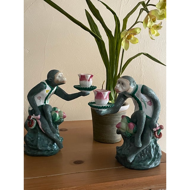 Vintage Chinoiserie Monkey Candle Holders - A Pair For Sale - Image 14 of 14