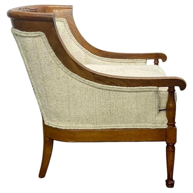 Late 20th Century Vintage Traditional American Style Stanton Furniture Mahogany & Textured Slub Upholstery Club Chair For Sale - Image 5 of 12