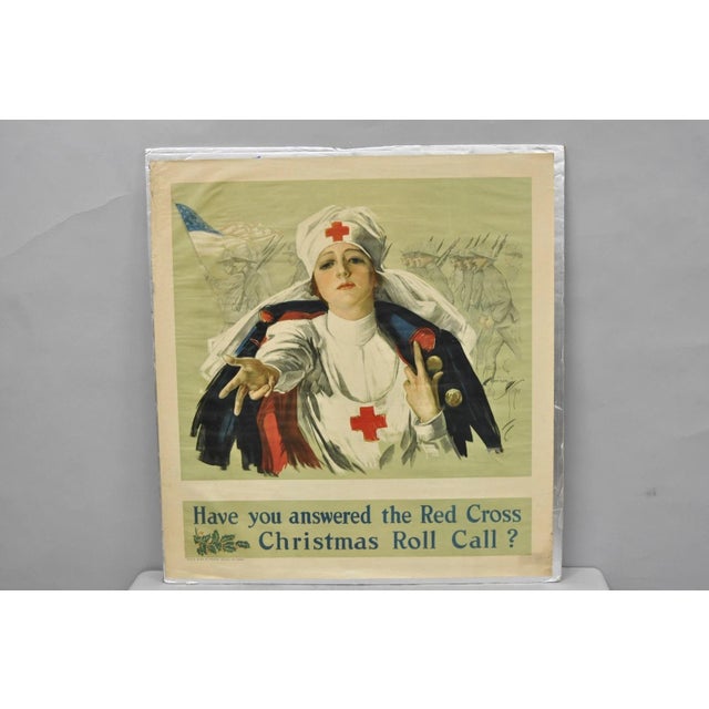 Original Vintage 1918 Wwi Harrison Fisher Poster Red Cross Christmas Roll Call For Sale - Image 15 of 16