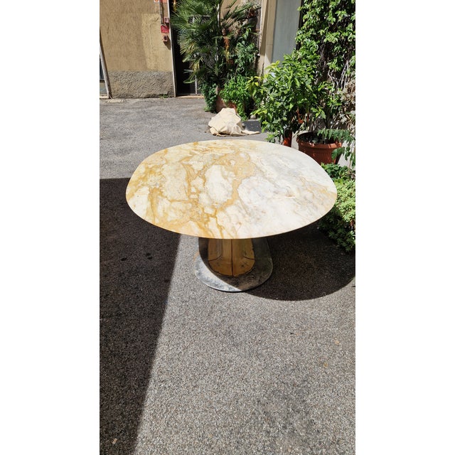 Wood Table with Wooden Base and Oval Marble Top from Vittorio Dassi, 1950s For Sale - Image 7 of 18