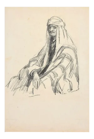 Portrait of Arab - Original Charcoal Drawing by Jean Plumet - Early 20th Century Early 20th Century