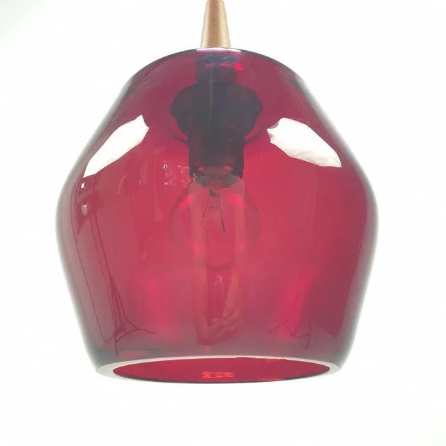 Mid-Century Glass and Teak Pendant Lamp, 1970s For Sale - Image 9 of 11