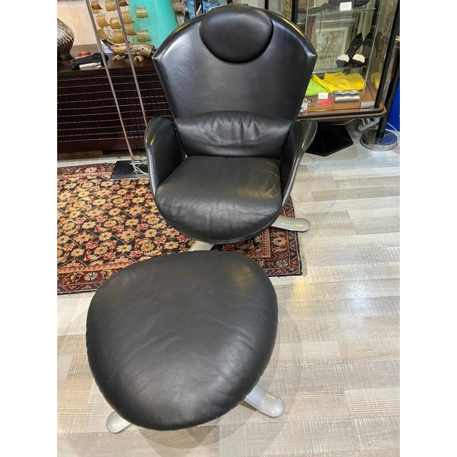 Black Leather Armchair by Matteo Grassi, 1990s For Sale - Image 3 of 9