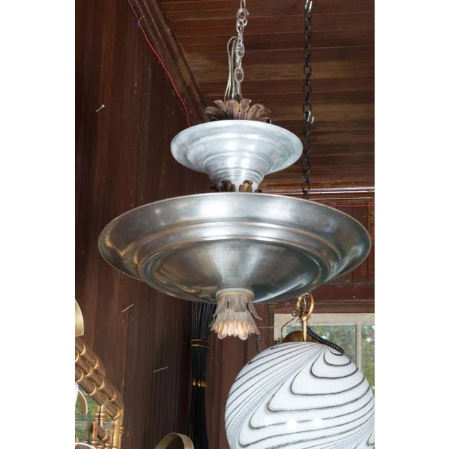 Mid-Century Modern Double Silver Metal Saucer Pendant Chandelier For Sale - Image 4 of 13