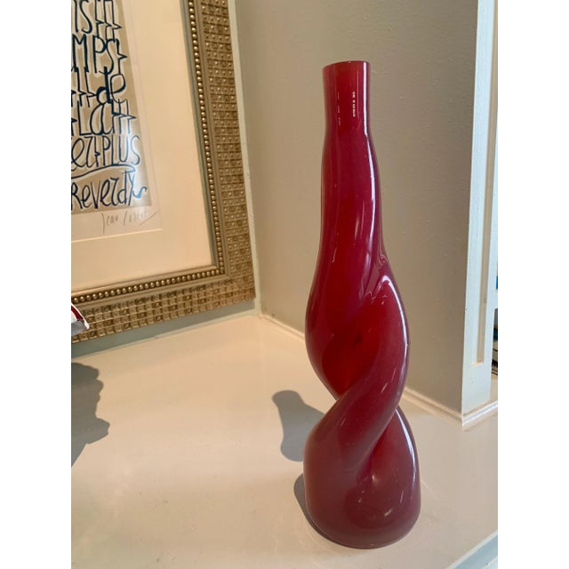 Thick Twisted Red Art Glass Bud Vase For Sale - Image 4 of 13