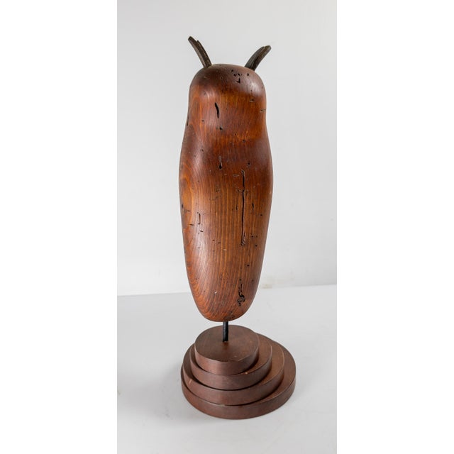 1980s 1980's Carved Wood Folk Art Owl After Smithsonian Museum Example, Signed For Sale - Image 5 of 13
