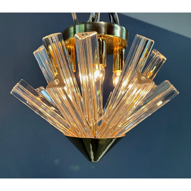 1980s Pair of 1980s Mid-Century Murano Style GlassTriedri & Glass Flush Mount Pendant For Sale - Image 5 of 8