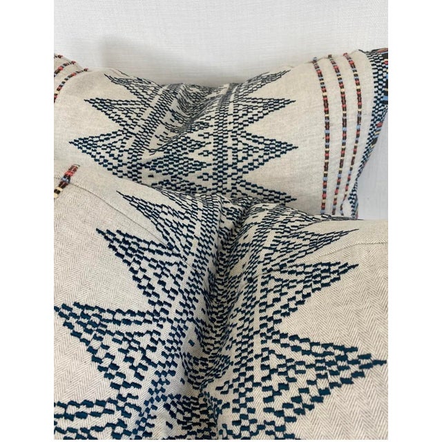 Transitional Mulberry "Stitchwork" in Indigo 22" Pillows-a Pair For Sale - Image 3 of 4