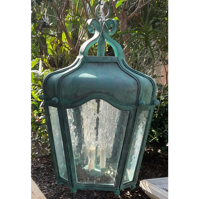 Exquisite Vintage Verdigris Hand -Forge Iron Hanging Lantern For Sale - Image 12 of 18