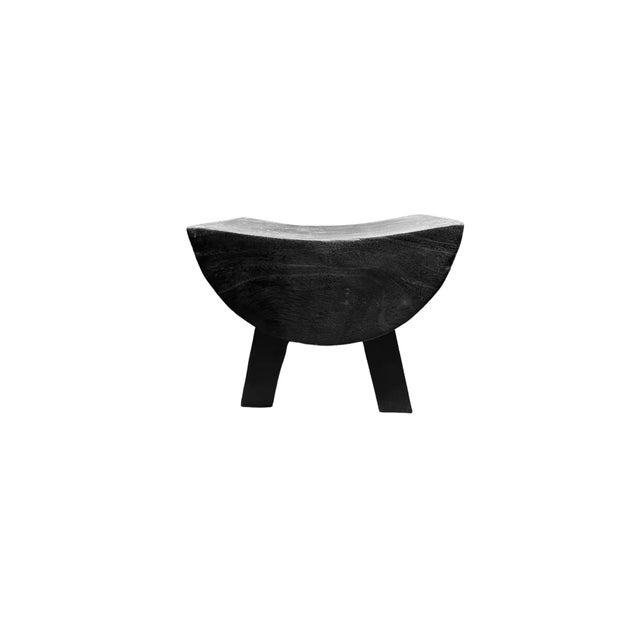 Sculptural Stool With Curved Seat Suar Wood, Burnt Finish, Modern Organic For Sale - Image 4 of 5