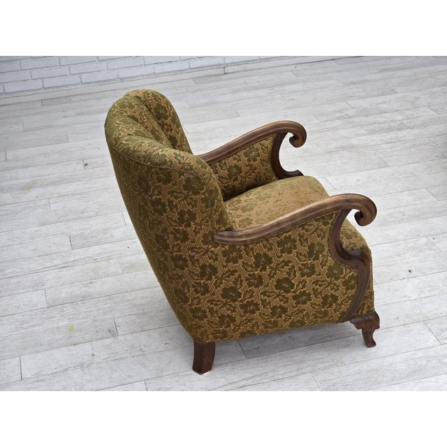 Danish Armchair in Wool and Hand-Carved Oak, 1950s For Sale - Image 14 of 18