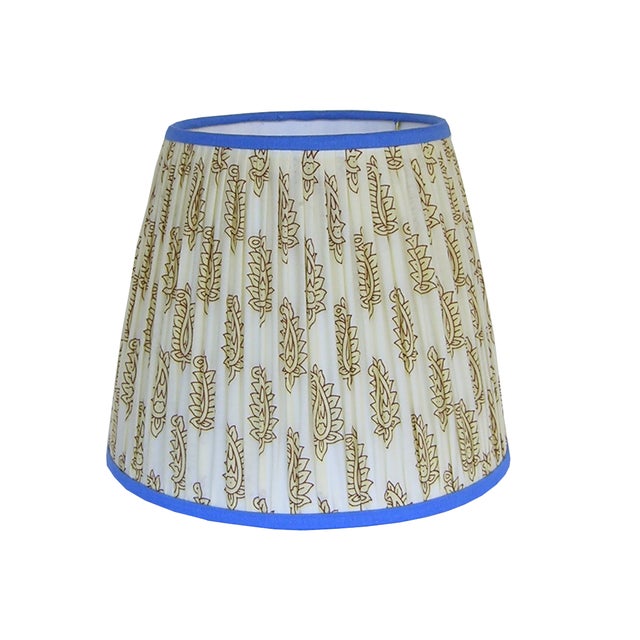 Cream Paisley Pleated Lamp Shade With Blue Trim Chairish
